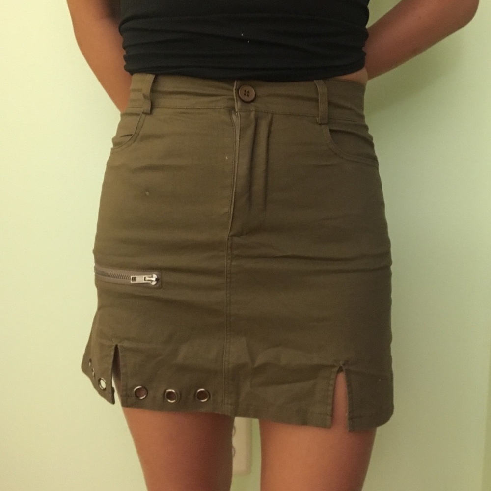 LF Carmar Khaki Tan Military Slit Grommet Skirt